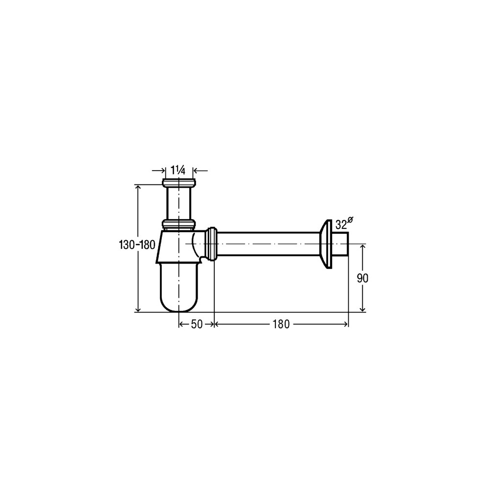 Bide sifonas butelinis, be ventilio, 1 1/ 4 x 32 x 200, chromas