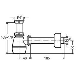 Bide sifonas butelinis, be ventilio 1 1/ 4 x 32
