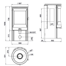 Plieninė krosnelė Invicta Neosen, su šoniniais stiklais, 6kW (P948837)