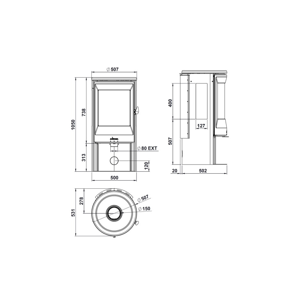 Plieninė krosnelė Invicta Neosen, su šoniniais stiklais, 6kW (P948837)