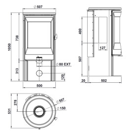 Plieninė krosnelė Invicta Neosen, su šoniniais stiklais, 6kW (P948837)