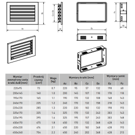 Grotelės VENTLAB 325x170, fiksuotos žaliuzės, baltos