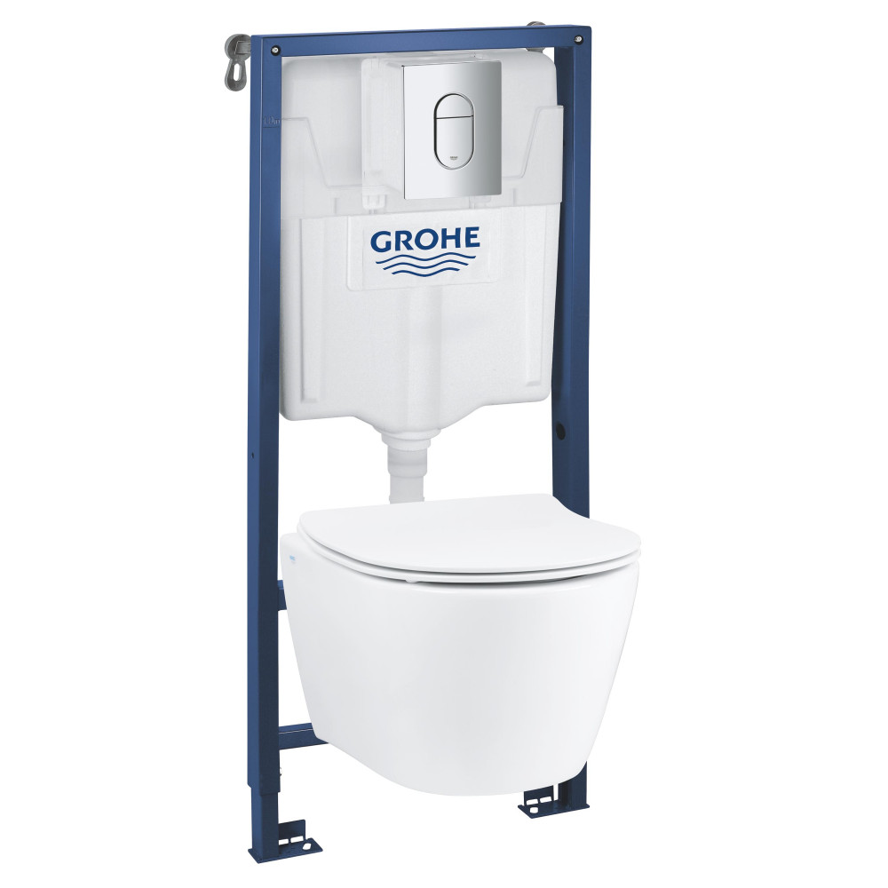 Rėmo su WC komplektas GROHE Solido 4 in 1 Serel SP26 keramikiniu WC, chrom. mygtukas, soft close dangtis, tvirtinimo kom