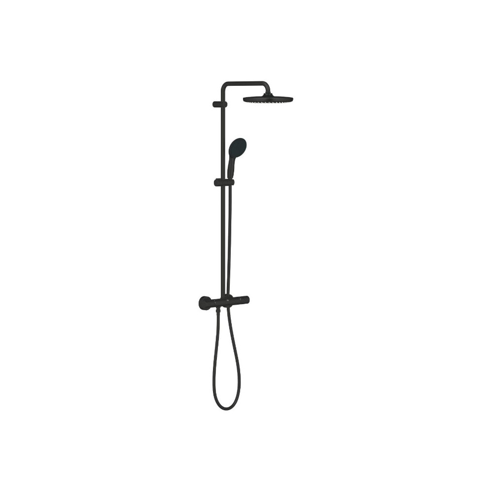 Termostatinė dušo sistema Grohe Tempesta System 250 (galva Ø250, 2`jų srovių rankinis dušas, 8 l/ min), juoda matinė