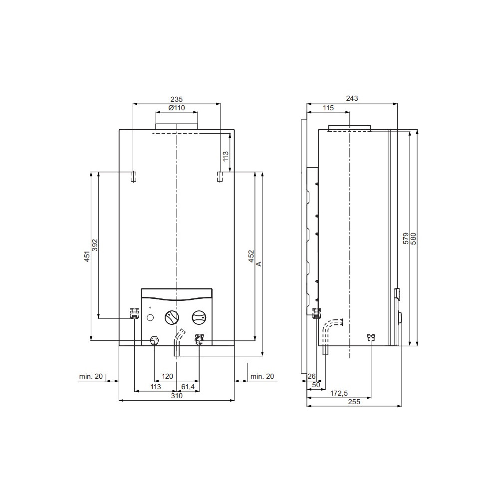 Dujinė karšto vandens šildymo kolonėlė Vaillant MAG mini 114/ 1 I (H-INT) (gamtinės d., bat. uždegimas)
