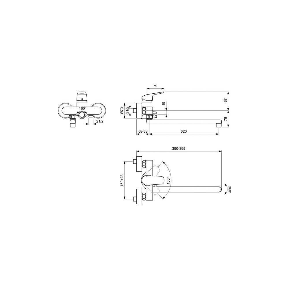Ideal Standard vonios/ dušo maišytuvas CERAFLEX, 320 mm snapas, chromas