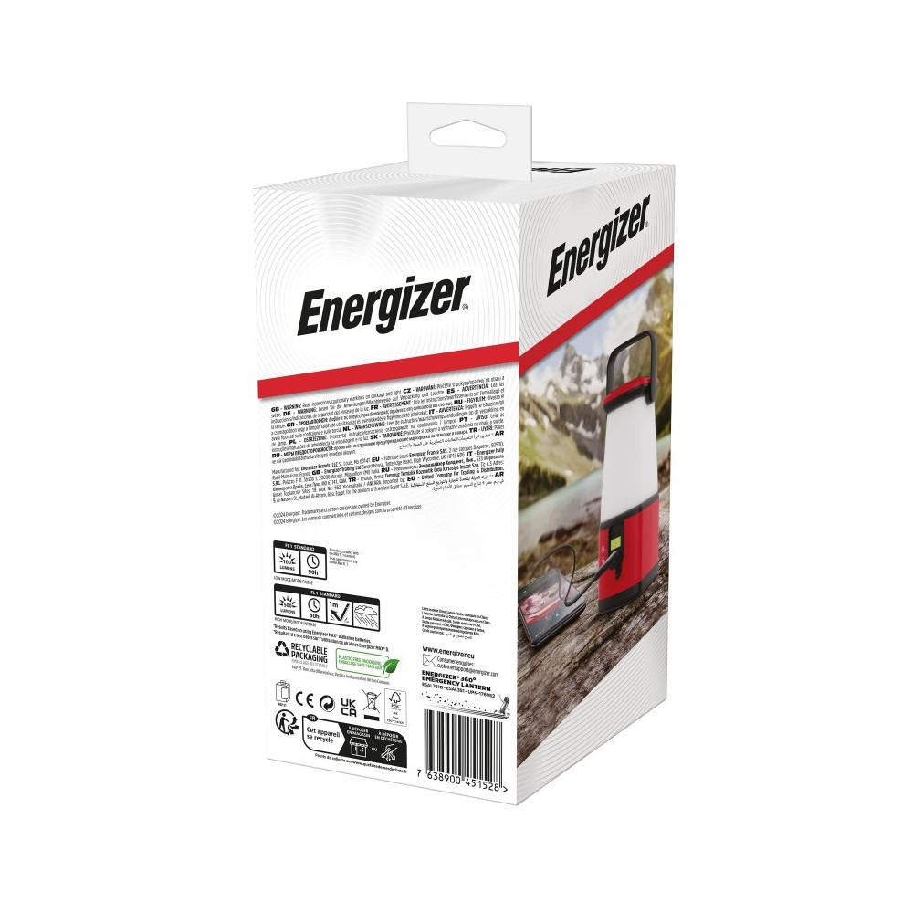 Energizer 500lm žibintas Camping ESAL351 3xAA / 3xD, gali įkrauti įrenginius per USB