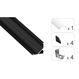LED profilio komplektas ARRE kampinis, juodas, anoduotas, matinis dangtelis 3 m