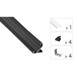 LED profilio komplektas BARDE kampinis, juodas, anoduotas, matinis dangtelis 2.02 m
