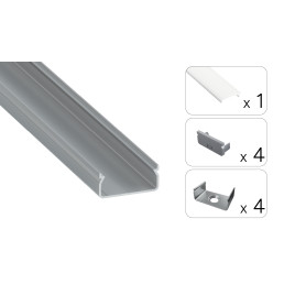 LED profilio komplektas EGEN paviršinis platus, aliuminis, anoduotas, matinis dangtelis 3 m