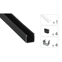 LED profilio komplektas HELSE paviršinis aukštas, juodas, anoduotas, matinis dangtelis 2.02 m