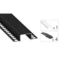 LED profilio komplektas HORST priglaistomas platus, juodas, anoduotas, baltas dangtelis 2.02 m