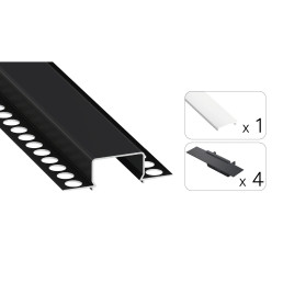 LED profilio komplektas HORST priglaistomas platus, juodas, anoduotas, baltas dangtelis 3 m