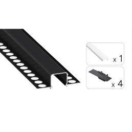 LED profilio komplektas MOSSO priglaistomas siauras, juodas, anoduotas, baltas dangtelis 3 m