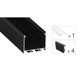 LED profilio komplektas NORS paviršinis/ pakabinamas, juodas, anoduotas, matinis dangtelis 3 m