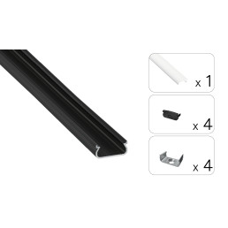 LED profilio komplektas ORRE paviršinis, juodas, anoduotas, matinis dangtelis 2.02 m