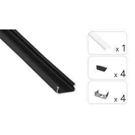 LED profilio komplektas ORRE paviršinis, juodas, anoduotas, matinis dangtelis 2.02 m