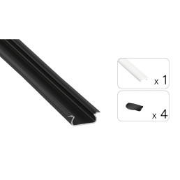 LED profilio komplektas SELDE įleidžiamas, juodas, anoduotas, matinis dangtelis 2.02 m