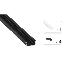 LED profilio komplektas SELDE įleidžiamas, juodas, anoduotas, matinis dangtelis 3 m