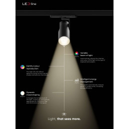 Išmanus šiestuvas bėgeliui AI LED line x Caimeta 35W CCT 36° juodas PRIME