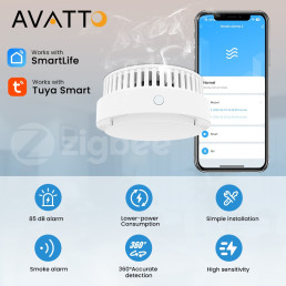 Išmanusis ZigBee bevielis patalpos dūmų jutiklis su sirena 85dB, 1x CR123A 3V, TUYA / Smart Life