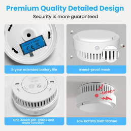 Išmanusis ZigBee bevielis patalpos dūmų jutiklis su sirena 85dB, 1x CR123A 3V, TUYA / Smart Life