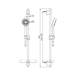 Dušo komplektas Oras Apollo, stovas 720 mm, žarna 1750 mm, dušo galva 95mm, 3-jų srovių, EcoFlow, muilinė