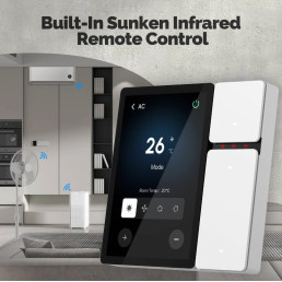 Išmanių namų TUYA valdymo panelė, 3.5'' LCD, Wi-Fi, IR valdymas, su trimis fiziniais jungikliais, balta