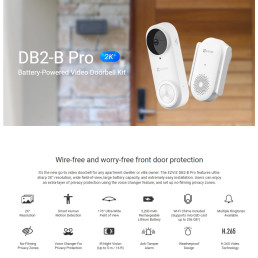 Bevielis lauko durų skambutis Wi-Fi, 5MP, įkraunamas 5200 mAh