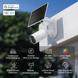 Bevielė lauko Wi-Fi kamera, 2K 3MP, su saulės panele, Color Night Vision, MicroSD iki 512GB