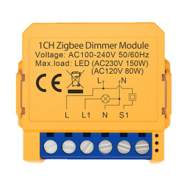 Išmanus šviesos reguliatorius, ZigBee, 1 kanalo, 100-240Vac, TRIAC 150W, TUYA, MQTT