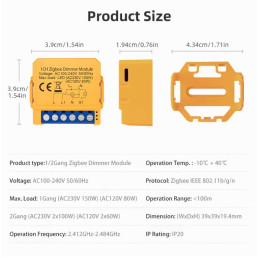 Išmanus šviesos reguliatorius, ZigBee, 1 kanalo, 100-240Vac, TRIAC 150W, TUYA, MQTT