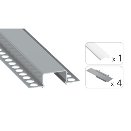 LED profilio komplektas HORST priglaistomas platus, aliuminis, anoduotas, baltas dangtelis 3 m