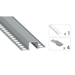 LED profilio komplektas MOSSO priglaistomas siauras, aliuminis, anoduotas, baltas dangtelis 2.02 m