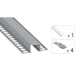 LED profilio komplektas MOSSO priglaistomas siauras, aliuminis, anoduotas, baltas dangtelis 3 m