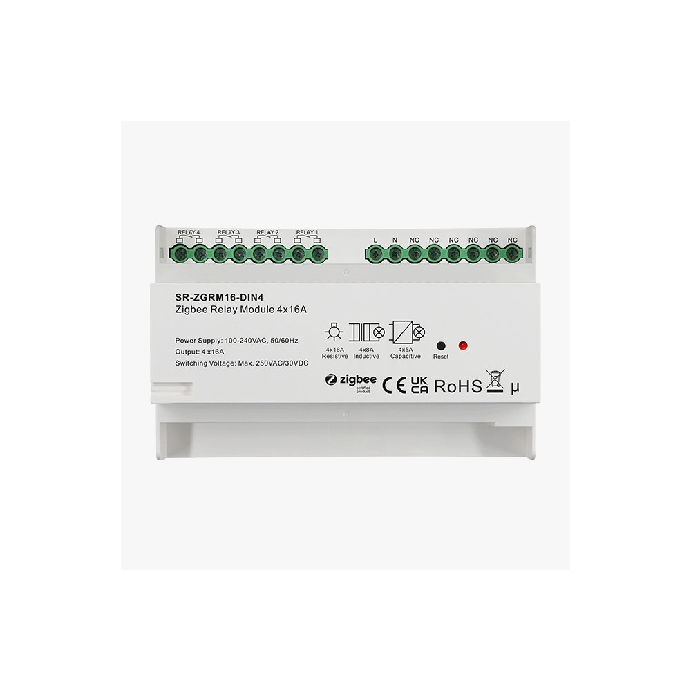 Rėlių blokas ZigBee signalo DIN bėgeliui, 4x16A, 230Vac