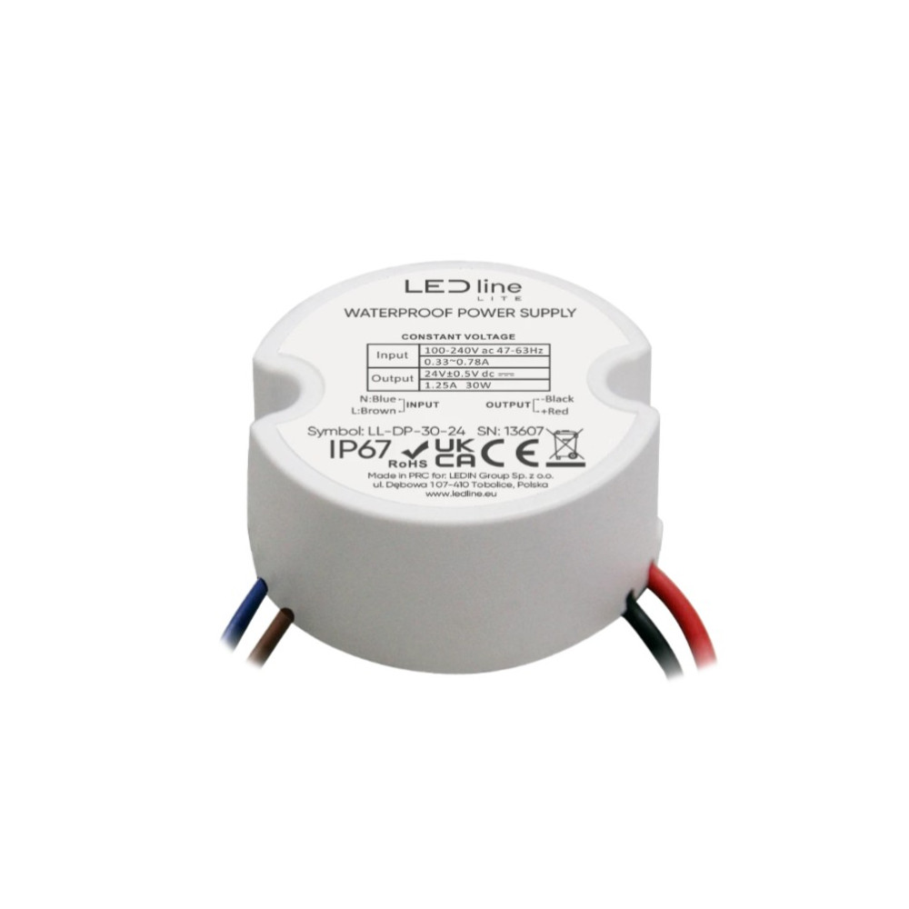 LED maitinimo šaltinis 24V 30W IP67 LITE ⌀50mm x 22mm