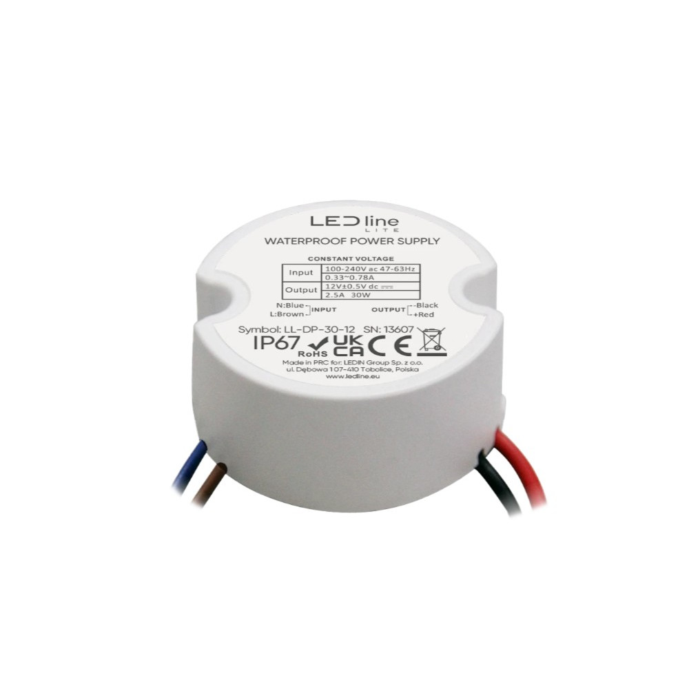 LED maitinimo šaltinis 12V 30W IP67 LITE ⌀50mm x 22mm