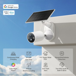 Bevielė Wi-Fi kamera su saulės panele, 2K 4MP, IP66, Color Night Vision