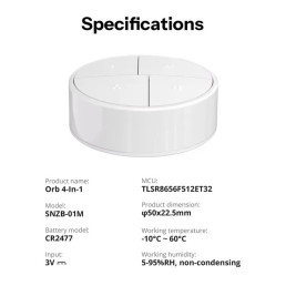 Išmanusis ZigBee belaidis scenų mygtukas SNZB-01M, daugiafunkcis, SONOFF