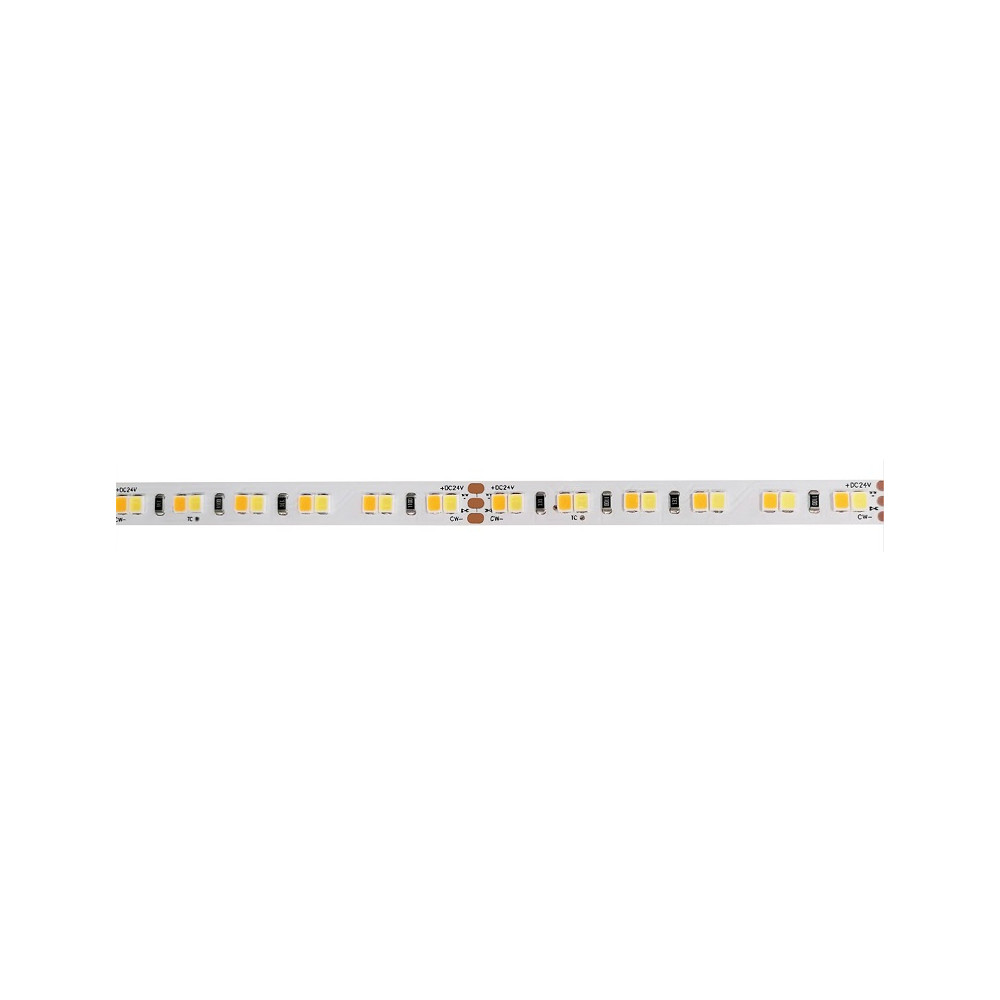 LED juosta 5m ritė 24V 19.2W/ m (2x 9.6W), 168LED/ m, CCT 2000K-6500K, nehermetiška IP20