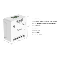 Išmani relė MINI-ZBD, Zigbee, sausas kontaktas NO/ NC, 100-240Vac / 12-48Vdc, SONOFF