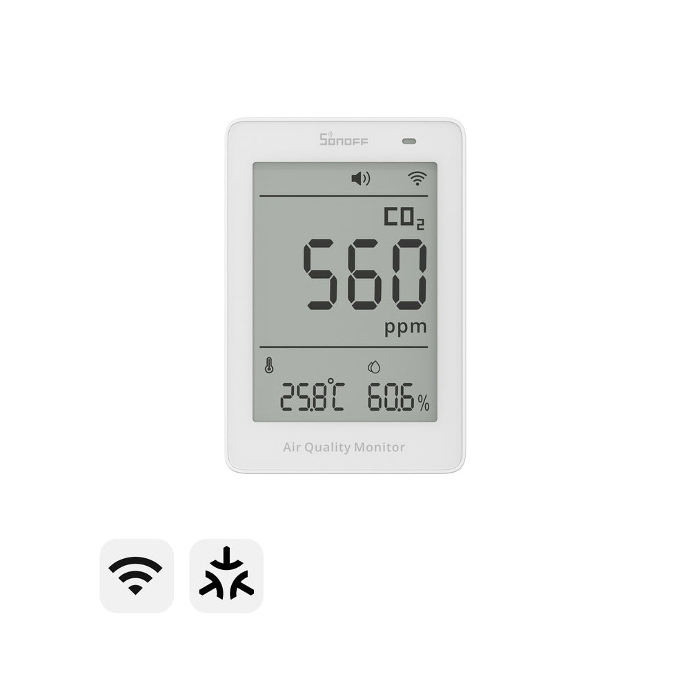Išmanusis oro kokybės matuoklis AirGuard CO2, Wi-Fi, su LCD ekranu, SAWF-08P, SONOFF