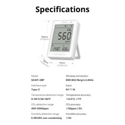 Išmanusis oro kokybės matuoklis AirGuard CO2, Wi-Fi, su LCD ekranu, SAWF-08P, SONOFF