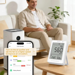 Išmanusis oro kokybės matuoklis AirGuard CO2, Wi-Fi, su LCD ekranu, SAWF-08P, SONOFF