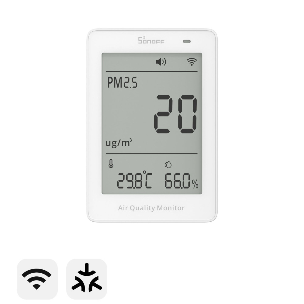 Išmanusis oro kokybės matuoklis AirGuard PM2.5, Wi-Fi, su LCD ekranu, SAWF-07P, SONOFF