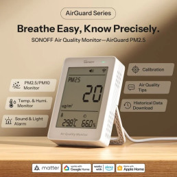 Išmanusis oro kokybės matuoklis AirGuard PM2.5, Wi-Fi, su LCD ekranu, SAWF-07P, SONOFF