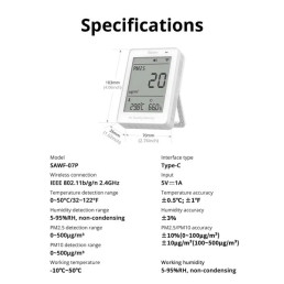 Išmanusis oro kokybės matuoklis AirGuard PM2.5, Wi-Fi, su LCD ekranu, SAWF-07P, SONOFF