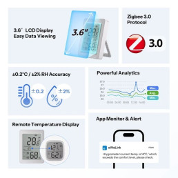 Išmanusis temperatūros ir drėgmės jutiklis, ZigBee 3.0, su LCD ekranu, 2-os kartos, SNZB-02DR2, SONOFF
