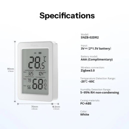 Išmanusis temperatūros ir drėgmės jutiklis, ZigBee 3.0, su LCD ekranu, 2-os kartos, SNZB-02DR2, SONOFF